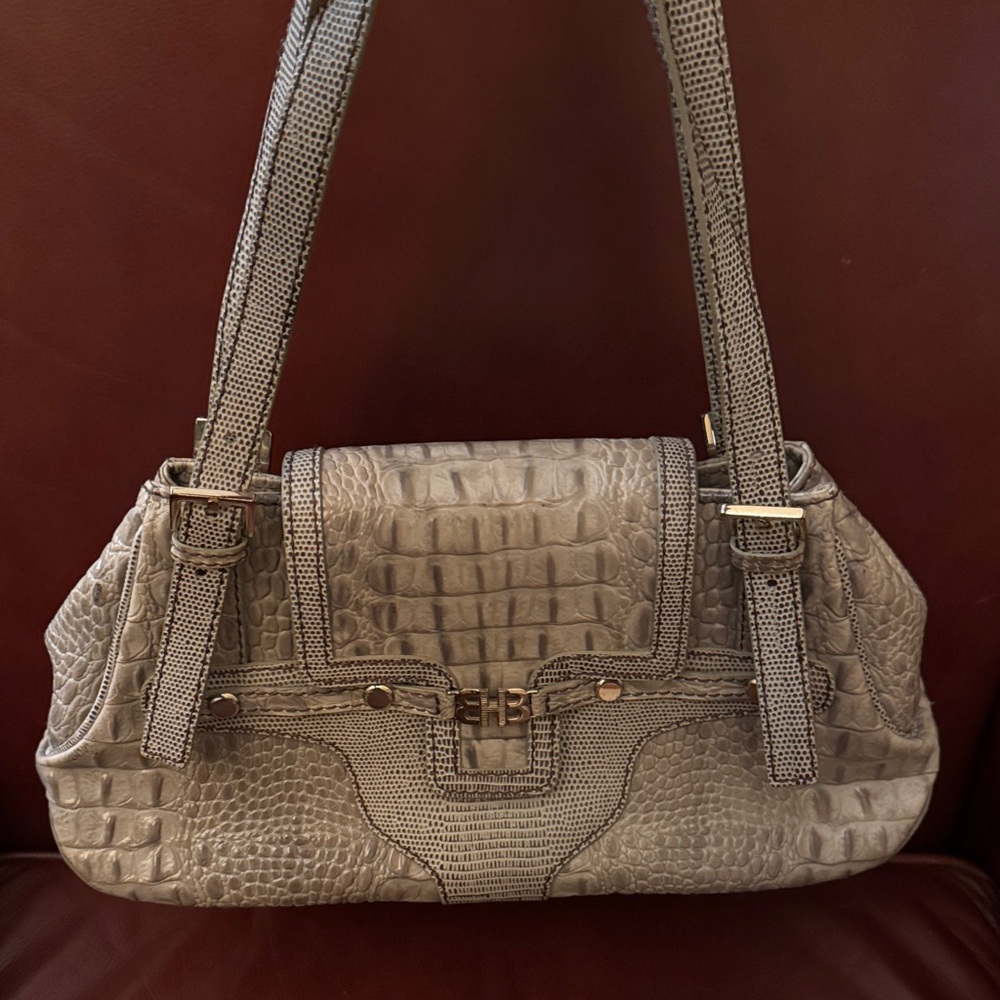 Hugo Boss Gray Crocodile-Embossed Shoulder Bag
